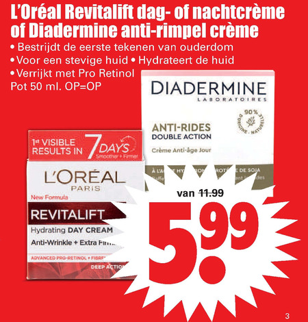 Diadermine   nachtcreme, anti-rimpel creme folder aanbieding bij  Dirk - details