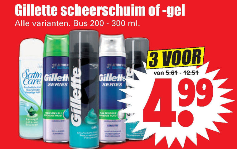 Gillette   scheerschuim, scheergel folder aanbieding bij  Dirk - details