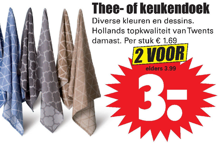 Twentse Damast   theedoek, keukendoek folder aanbieding bij  Dirk - details