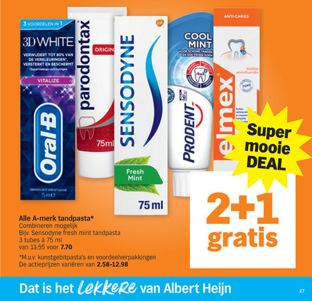 Alle merken   tandpasta folder aanbieding bij  Albert Heijn - details