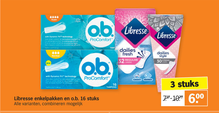 O.B.   maandverband, tampons folder aanbieding bij  Albert Heijn - details