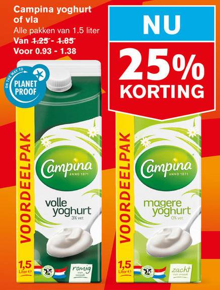 Campina   yoghurt, vla folder aanbieding bij  Hoogvliet - details