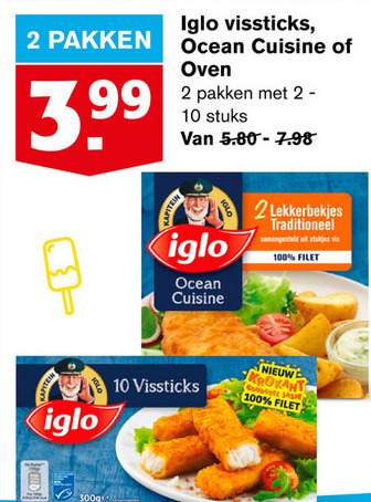 Iglo   kibbeling, vissticks folder aanbieding bij  Hoogvliet - details