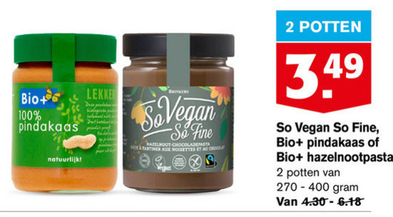 Bio Plus   hazelnootpasta, pindakaas folder aanbieding bij  Hoogvliet - details