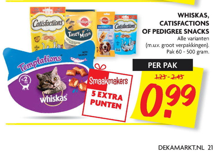 Catisfactions   kattensnacks, hondensnacks folder aanbieding bij  Dekamarkt - details