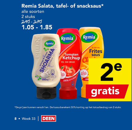 Remia   snacksaus, tomatenketchup folder aanbieding bij  Deen - details