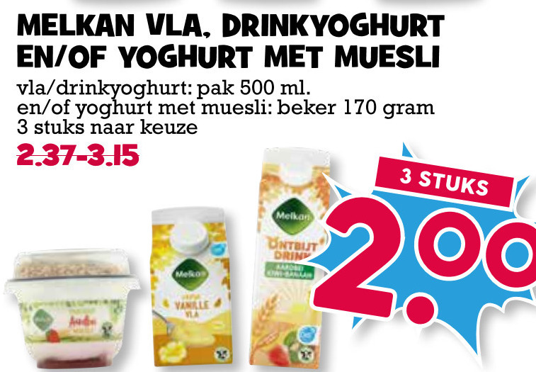 Melkan   drinkyoghurt, vla folder aanbieding bij  Boons Markt - details