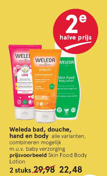 Weleda   douchegel, bodylotion folder aanbieding bij  Etos - details