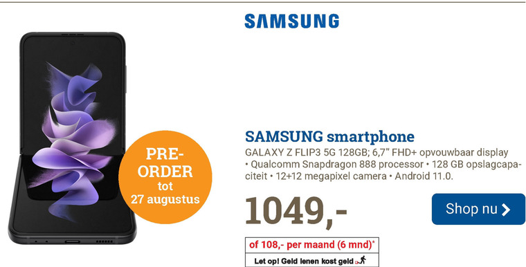 Samsung   simlock vrije mobieltje folder aanbieding bij  BCC - details