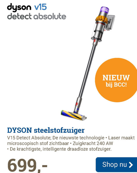 Dyson   steelstofzuiger folder aanbieding bij  BCC - details