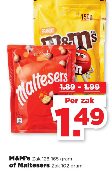 M en Ms   chocolade, chocoladepindas folder aanbieding bij  Plus - details