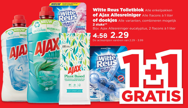 Ajax   toiletblok, vochtige schoonmaakdoekjes folder aanbieding bij  Plus - details