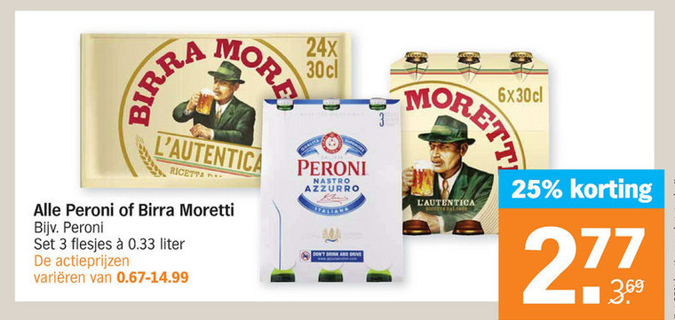 Peroni   speciaalbier, blikje bier folder aanbieding bij  Albert Heijn - details