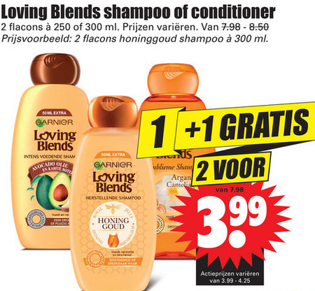 Garnier Loving Blends   conditioner, shampoo folder aanbieding bij  Dirk - details