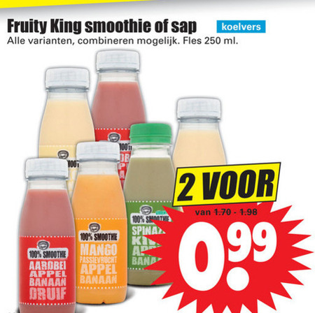 Fruity King   fruitsmoothie, vruchtensap folder aanbieding bij  Dirk - details