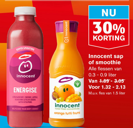 Innocent   vruchtensap, fruitsmoothie folder aanbieding bij  Hoogvliet - details