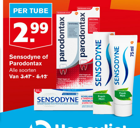 Sensodyne   tandpasta folder aanbieding bij  Hoogvliet - details