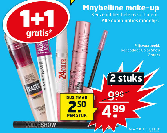 Maybelline   cosmetica, mascara folder aanbieding bij  Trekpleister - details