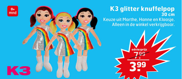 K3   pluche en knuffels folder aanbieding bij  Trekpleister - details