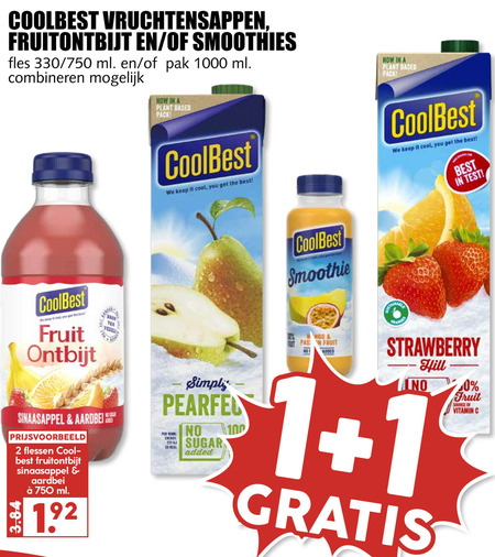 Coolbest   fruitsmoothie, vruchtensap folder aanbieding bij  MCD Supermarkt Basis - details