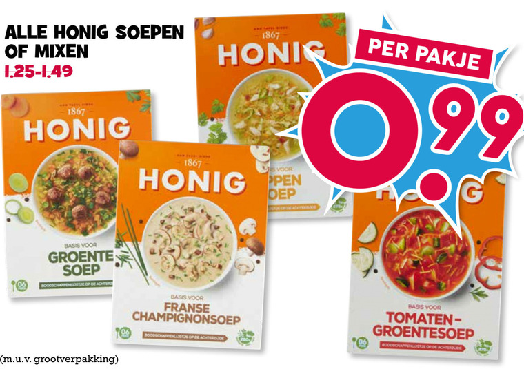 Honig   maaltijdmix, soep folder aanbieding bij  Boons Markt - details