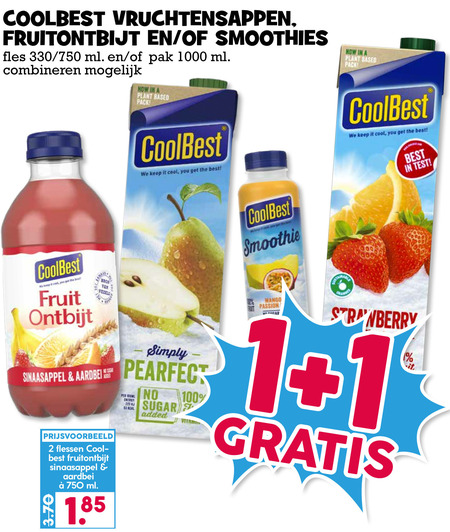 Coolbest   fruitsmoothie, vruchtensap folder aanbieding bij  Boons Markt - details