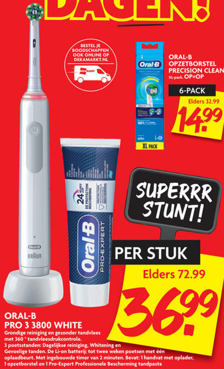 Braun Oral-B   electrische tandenborstel, opzetborstel folder aanbieding bij  Dekamarkt - details