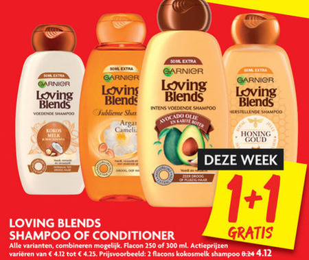 Garnier Loving Blends   conditioner, shampoo folder aanbieding bij  Dekamarkt - details