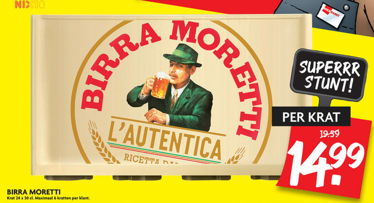 Birra Moretti   krat bier folder aanbieding bij  Dekamarkt - details