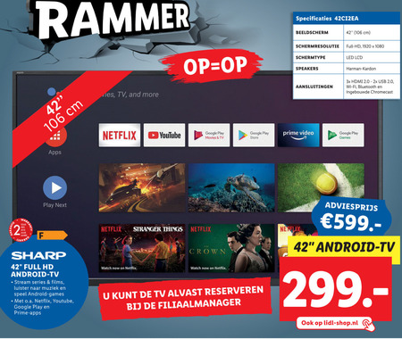 Sharp   led breedbeeldtelevisie folder aanbieding bij  Lidl - details