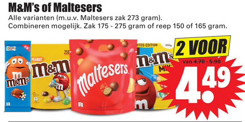 M en Ms   chocoladepindas, chocolade folder aanbieding bij  Dirk - details