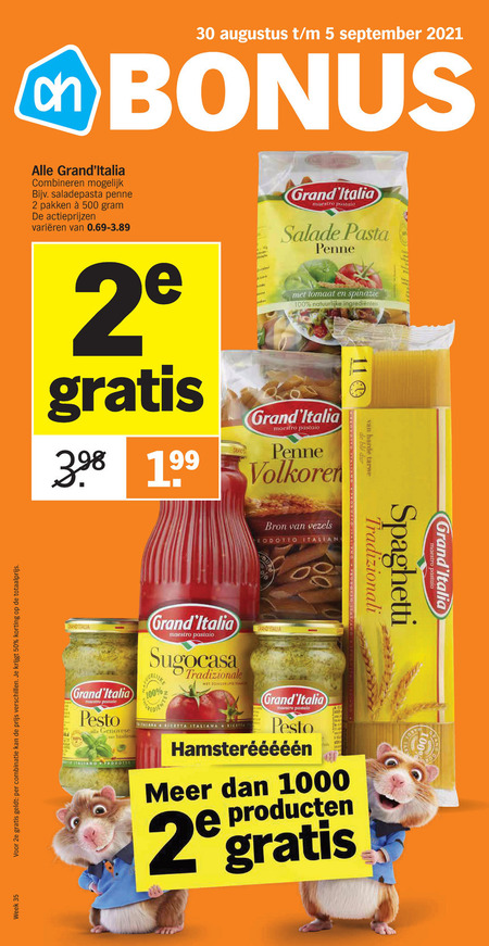 Grand Italia   fusilli, pasta folder aanbieding bij  Albert Heijn - details