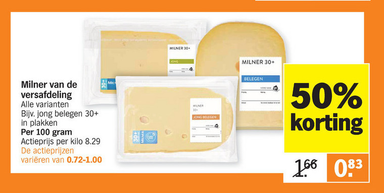 Milner   kaas, kaasplakken folder aanbieding bij  Albert Heijn - details