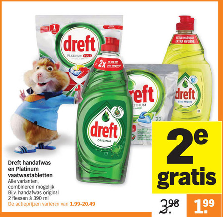 Dreft   afwasmiddel, vaatwasmiddel folder aanbieding bij  Albert Heijn - details