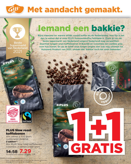 Plus Huismerk   koffiebonen folder aanbieding bij  Plus - details