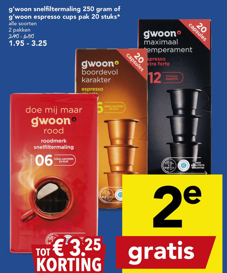 Gwoon   koffie, koffiecups folder aanbieding bij  Deen - details