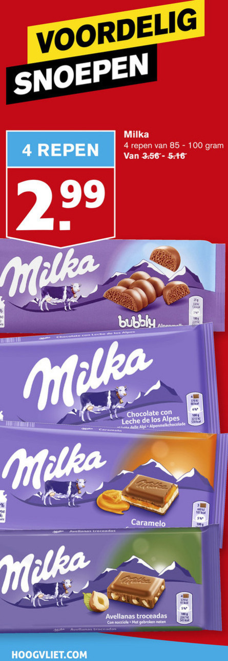 Milka   chocolade folder aanbieding bij  Hoogvliet - details