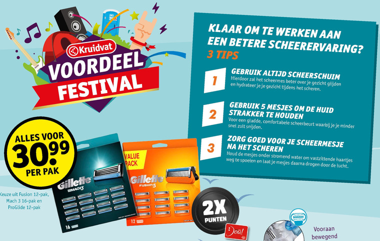 Gillette   scheermesjes folder aanbieding bij  Kruidvat - details