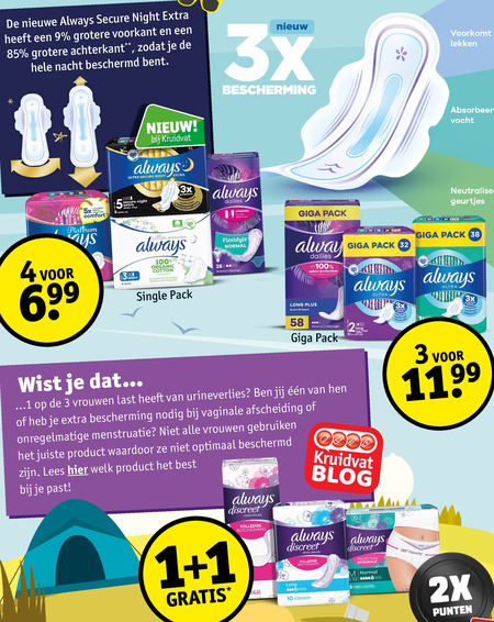 Always   maandverband, inlegkruisjes folder aanbieding bij  Kruidvat - details