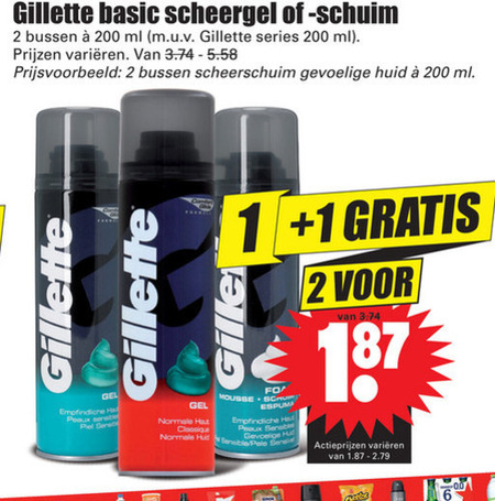 Gillette   scheerschuim, scheergel folder aanbieding bij  Dirk - details