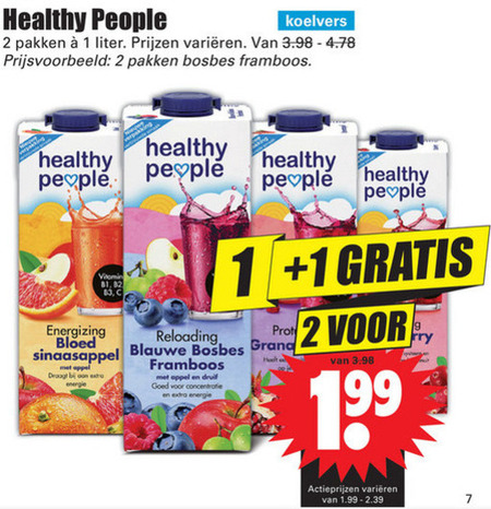 Healthy People   vruchtensap folder aanbieding bij  Dirk - details