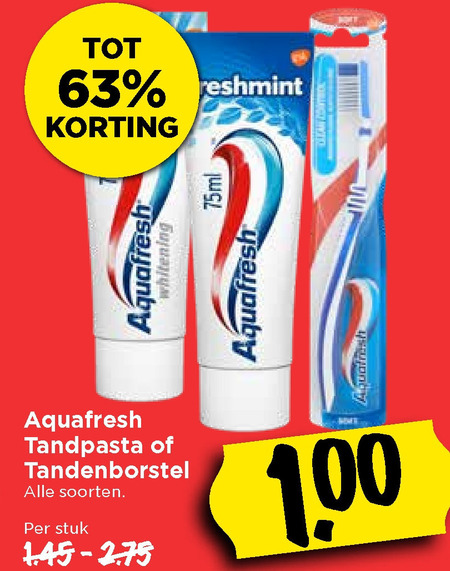 Aquafresh   tandpasta, tandenborstel folder aanbieding bij  Vomar - details