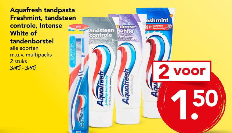 Aquafresh   tandenborstel, tandpasta folder aanbieding bij  Deen - details