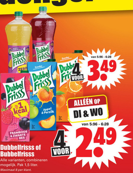 Dubbelfrisss   frisdrank, fruitdrank folder aanbieding bij  Dirk - details