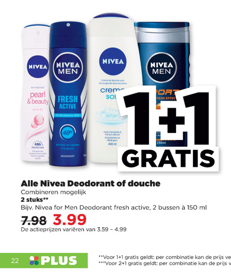 Nivea   douchegel, deodorant folder aanbieding bij  Plus - details