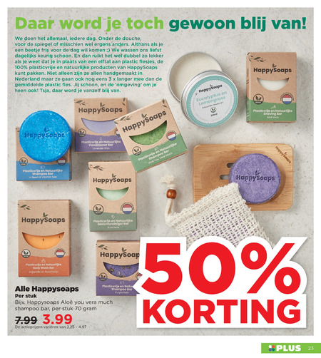 Happy Soaps   conditioner, shampoo folder aanbieding bij  Plus - details