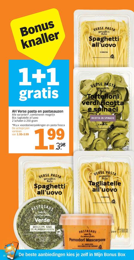 Albert Heijn Huismerk   pastasaus, tagliatelle folder aanbieding bij  Albert Heijn - details