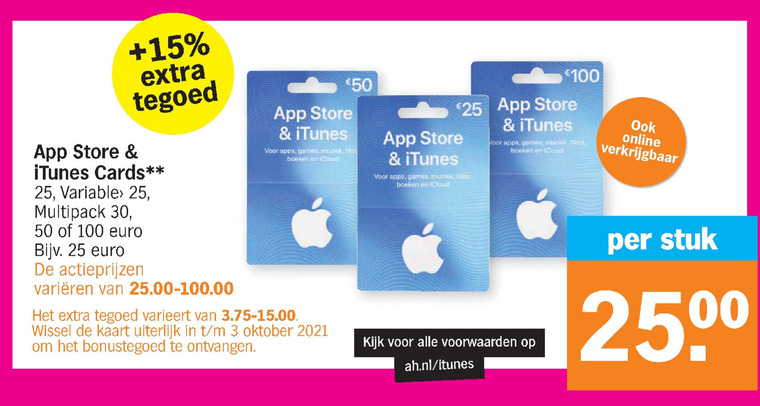 Apple   itunes kaart folder aanbieding bij  Albert Heijn - details