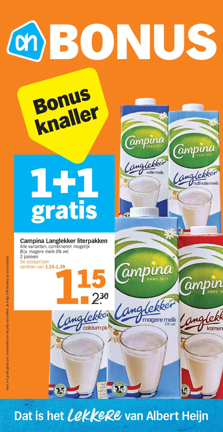 Campina   melk, karnemelk folder aanbieding bij  Albert Heijn - details