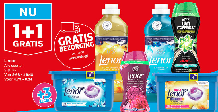 Lenor   wasmiddel, wasverzachter folder aanbieding bij  Hoogvliet - details